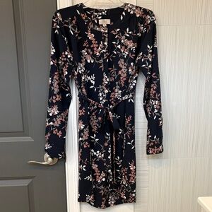 LOFT Navy Floral Long Sleeve Dress